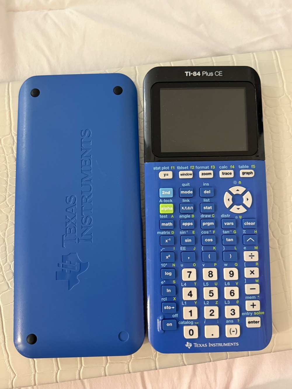 Texas Instruments Blue TI-84 Plus CE Graphing Calculator with Matching Cover